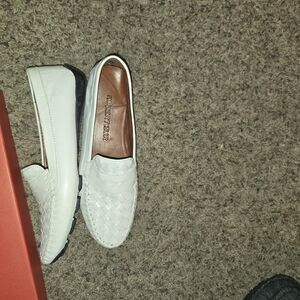 Robert Zur White Leather Slip-On Loafers